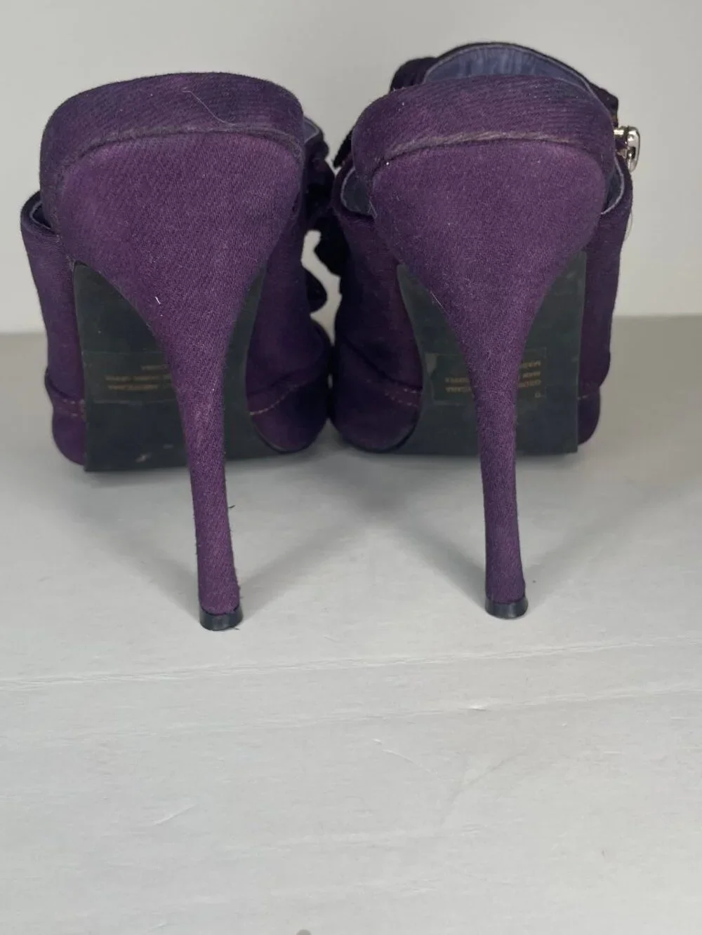EGO Y2K Baddie Purple Denim Americana Pointed Toe Zipper Stiletto Mules Size 9
